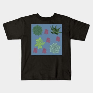 Succulents Pattern Blue Kids T-Shirt